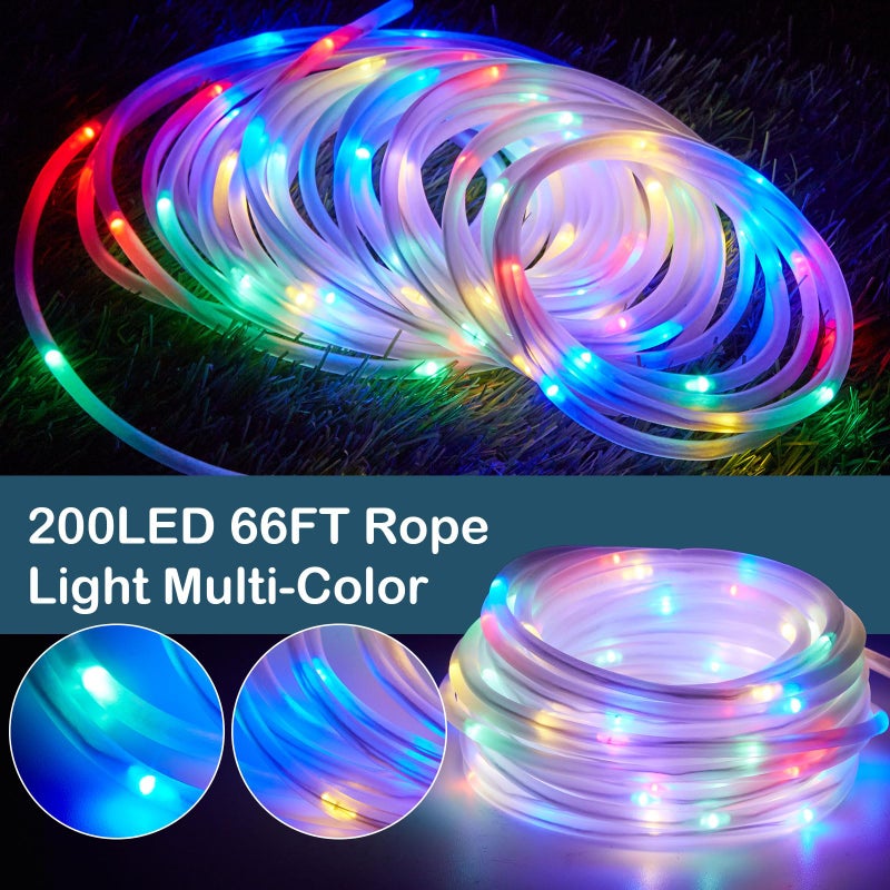 IMAGE 8 Modes Solar Rope Lights Outdoor String Lights 78.7 Feet 20M Waterproof 200LED for Indoor Outdoor Garden Party Patio Lawn Decor Multi Color - Image 3